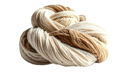 A close-up of a skein of yarn, a swirl of creamy, natural colors