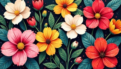 Bold graphic floral collage, black & white with color accents, shape, graphic, business card