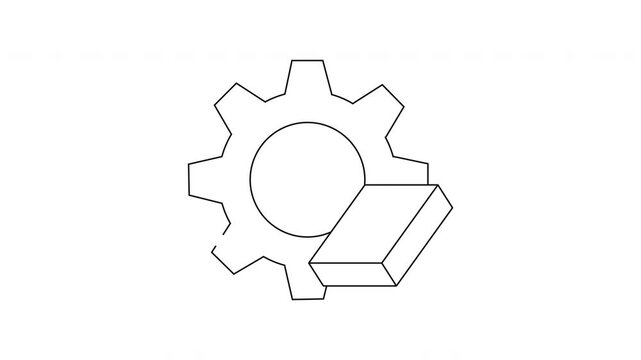 A gear with a rectangle overlaying the lower right quadrant