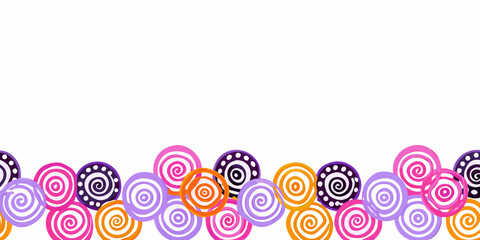 Colorful spiral patterns arranged along the bottom edge of a white background © Bijoy