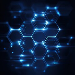 A striking image of interconnected blue glowing hexagons against a dark background