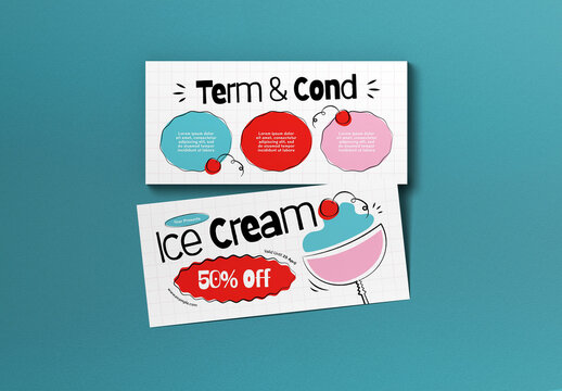 Red and Pink Quirky Illustration Ice Cream Voucher
