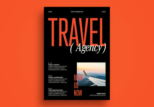 Black and Orange Bold Travel Agency Flyer Layout