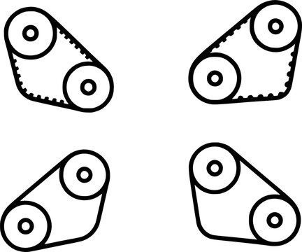 Minimalist spare part icon, timing belt illustration, black, transparent background