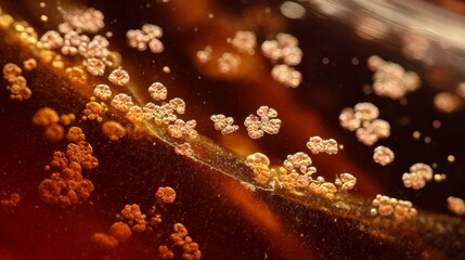 Fermented kombucha SCOBY with probiotic clusters glowing