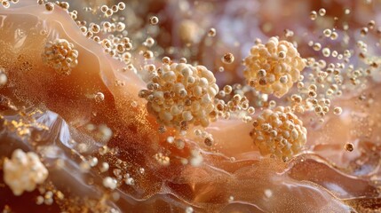 Fermented kombucha SCOBY with probiotic clusters glowing