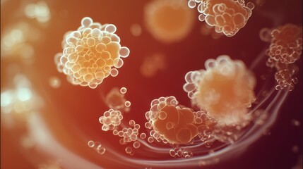 Fermented kombucha SCOBY with probiotic clusters glowing