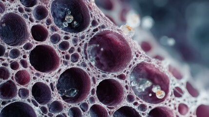 Lab-grown meat texture with cellular patterns on microscopic level