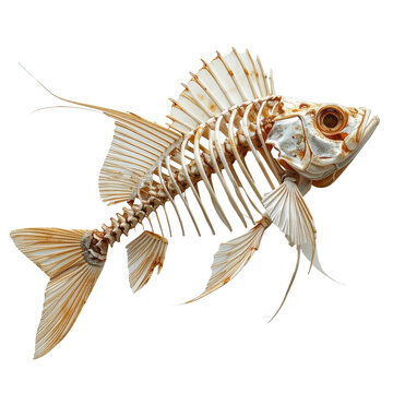 Detailed view of a fish skeleton, showing intricate bone structure