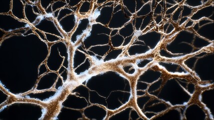 Mycelium network with bioluminescent neural pathways glowing