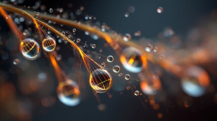 Synthetic spider silk fibers with dewdrops containing DNA helixes