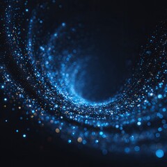 Abstract spiral of blurred blue and gold bokeh lights against a dark background