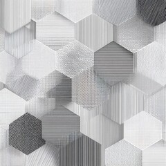 Abstract textured hexagonal pattern with varied line designs in a monochrome color scheme