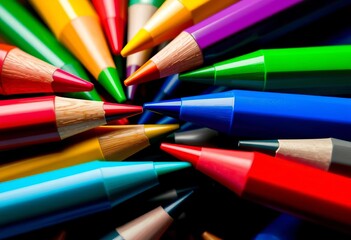 Close-up shot of colorful vector marker pen tips arranged artistically,  fine liner,  vibrant colors