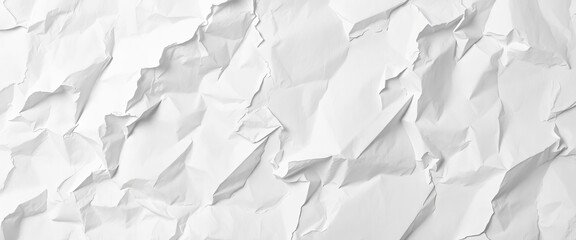 Close-up of crumpled white paper texture, showing creases and shadows, contrast, light