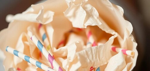 Close-up of a crumpled, discarded paper straw,  environment,   pollution