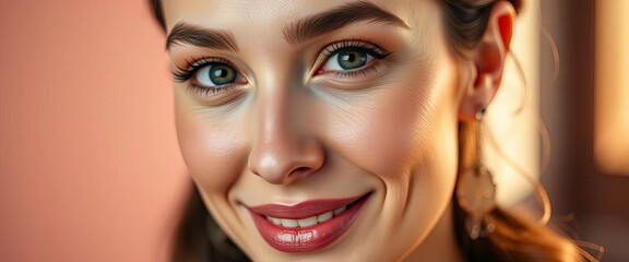 Close-up headshot, elegant subject, subtle smile, soft lighting,  face,  delicate