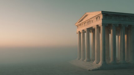 Obraz premium Ancient Greek Temple Architecture with Gentle Morning Mist. Blurred background