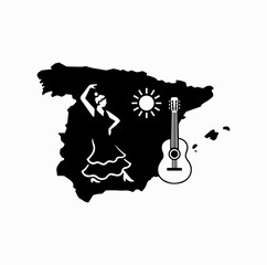 Spain Map with Cultural Icons &ndash; Minimal Travel Infographic Vector