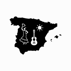 Spain Map with Cultural Icons &ndash; Minimal Travel Infographic Vector