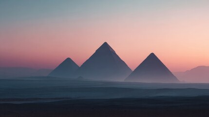 Egyptian Pyramid Silhouettes against Hazy Desert Sky. Blurred background