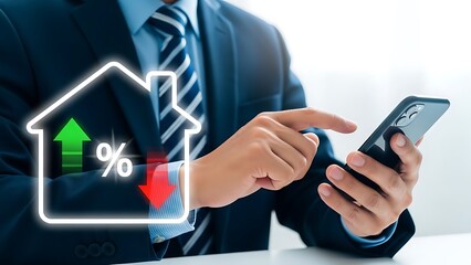 Businessman analyzing real estate market trends on mobile