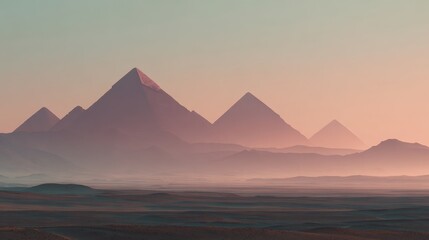 Egyptian Pyramid Silhouettes against Hazy Desert Sky. Blurred background