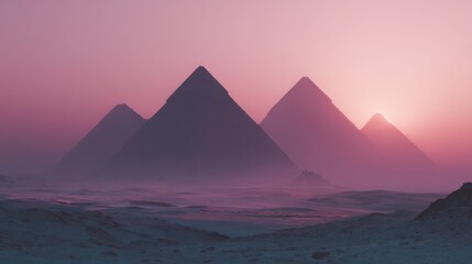 Egyptian Pyramid Silhouettes against Hazy Desert Sky. Blurred background