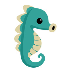 Fototapeta premium Cute green seahorse line art icon, ideal for garden, aquatic themes, or illustrating graceful, elegant, and minimalist sea creature art.