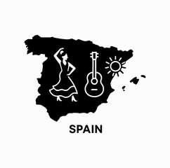 Spain Map with Cultural Icons &ndash; Minimal Travel Infographic Vector