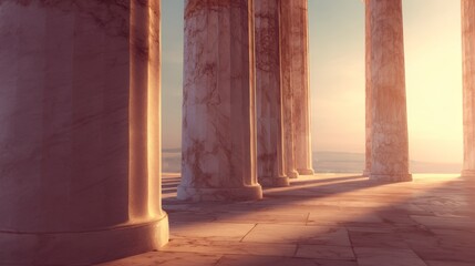 Ancient Greek Marble Columns. Blurred background