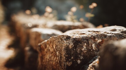 Fototapeta premium Roman Aqueduct Stones with Creamy Bokeh and Earth Tones. Blurred background