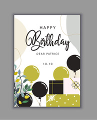 Birthday Card Template &ndash; Flat Balloons & Gift Box Sketch