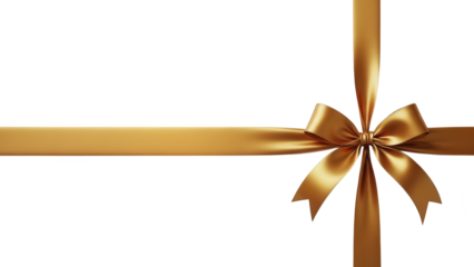 Elegant golden satin ribbon and bow gracefully tied around a gift box, isolated on a dark background for festive and celebratory designs.