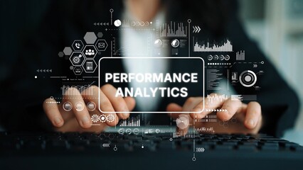 Business Professional Engaging in Performance Analytics with Digital Data Visualizations on Computer Screen. Asymptotic smart data analytic.