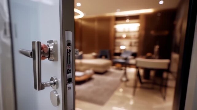 Entering a Luxurious Home: Modern Living Room Seen Through Open Door