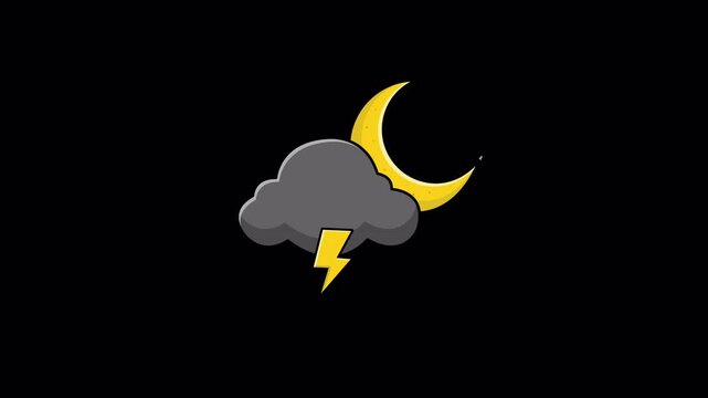 Animated Moon with Dark Cloud and Lightning. Night Thunderstorm Concept Video - Transparent