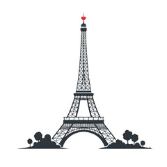 Fototapeta premium Eiffel Tower Illustration with Red Heart.