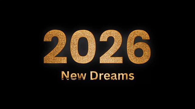 2026 new dreams text design with golden glitters lights animation video