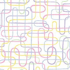 Seamless Pastel vector Abstract Tangled Maze winding lines in Soft Crayon