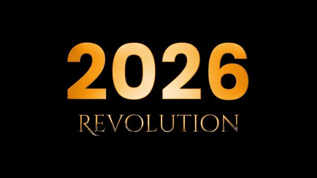 2026 revolution text design with golden flow shine animation video