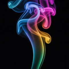 Obraz premium Vibrant rainbow smoke swirling dynamically against black background