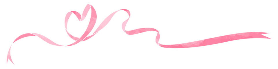 ハート型のリボン、デコレーション素材、水彩カラー