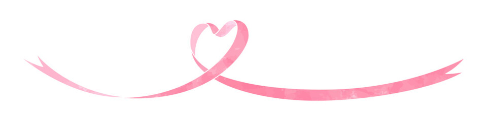 ハート型のリボン、デコレーション素材、水彩カラー