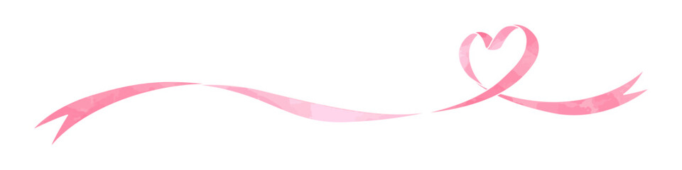 ハート型のリボン、デコレーション素材、水彩カラー