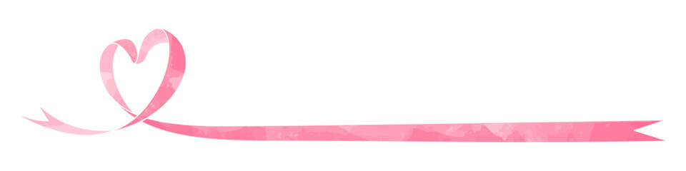 ハート型のリボン、デコレーション素材、水彩カラー