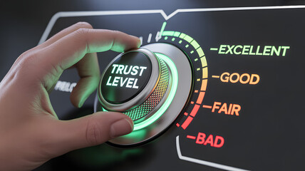Excellent trust level dial setting shows hand turning control for confidence and integrity boost