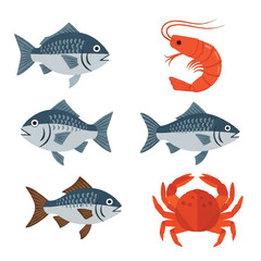 Illustration of Various Seafood Animals.