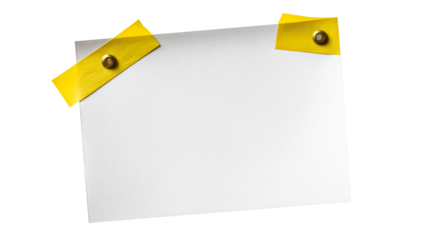 Blank white note paper attached with yellow tape and brass fasteners for important messages and memos perfect for reminders and announcements