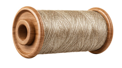 Natural light wooden spool filled with metallic golden thread, perfect for sewing or crafting projects, suitable for textile and hobby supply imagery.